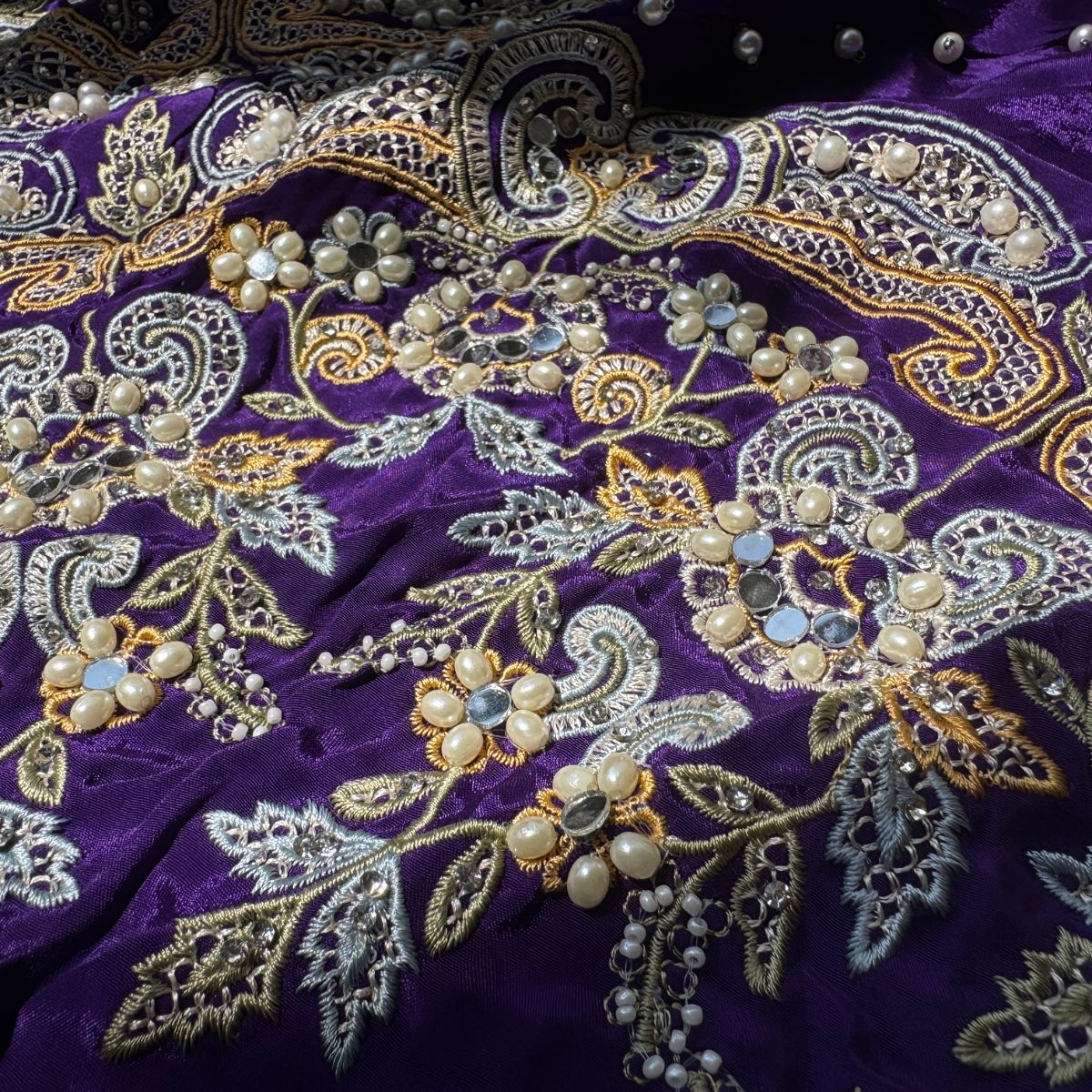 Royal Purple Mirror-Pearl Embroidered Cape Set