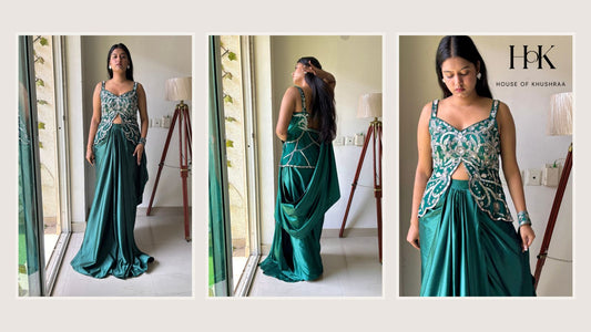 Elegance in Every Thread: The Exclusive Green Satin Cowl Skirt Set