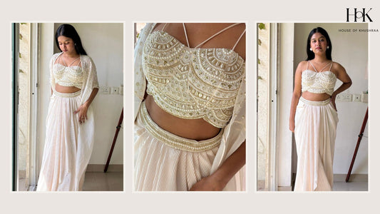 Shine in Elegance: The White Pearl Dress from House of Khushraa