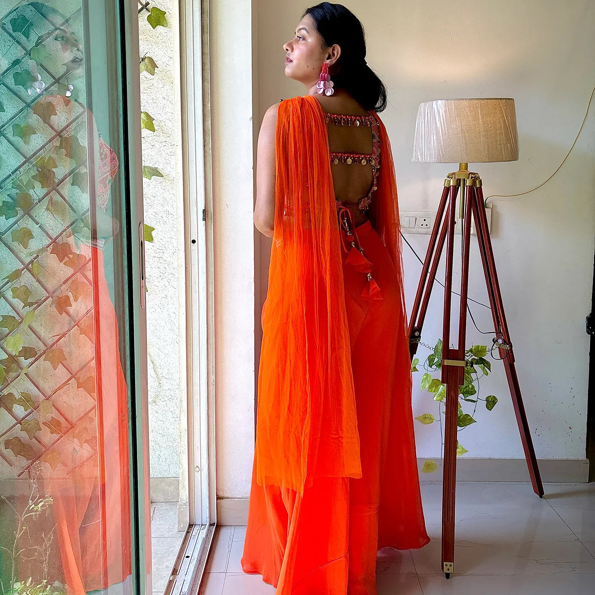 Tangerine 3-Piece Backless Dress
